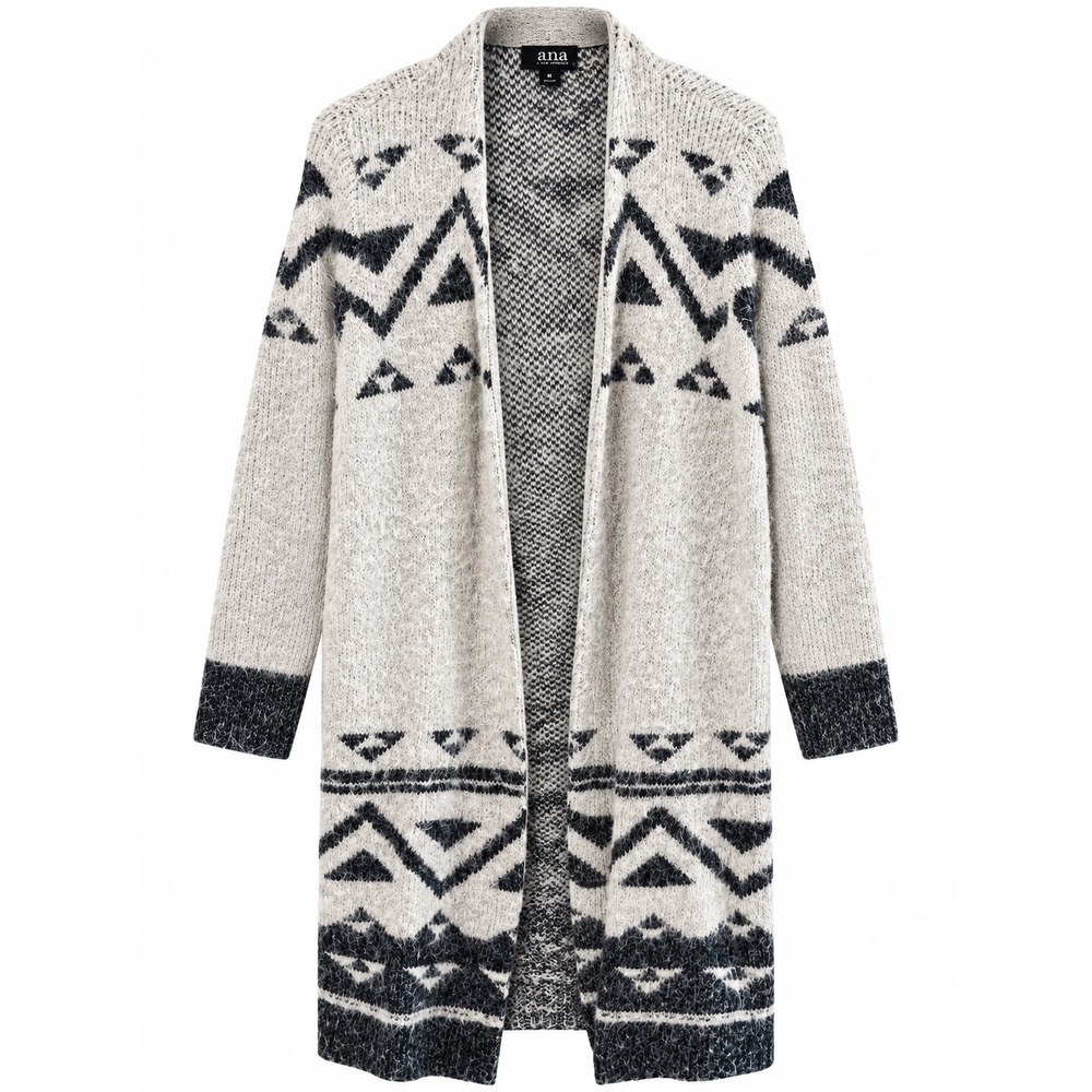 ANA A New Approach Womens Medium Southwestern Geometric Open Front Cardigan